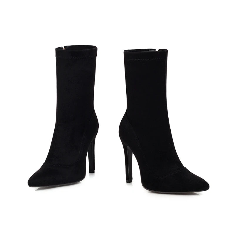 Women’s High Heel Sock Ankle Boots – Pointed Toe, Plus Size
