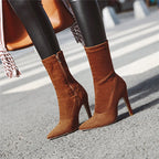 Women’s High Heel Sock Ankle Boots – Pointed Toe, Plus Size