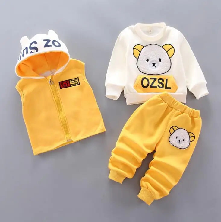 Toddler Fleece Clothing Set - Bear Hooded Vest & Pants 3PC