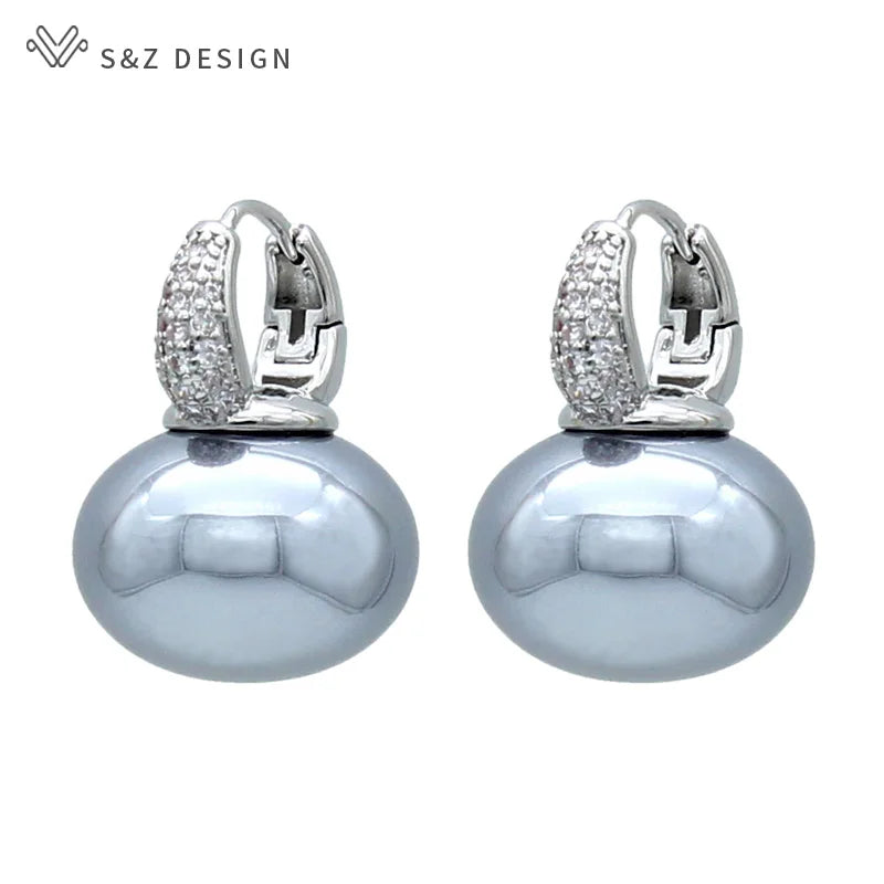 Women's Simulated Pearl Drop Earrings with Cubic Zirconia