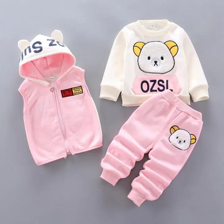 Toddler Fleece Clothing Set - Bear Hooded Vest & Pants 3PC