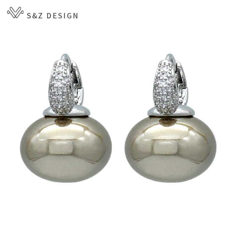 Women's Simulated Pearl Drop Earrings with Cubic Zirconia