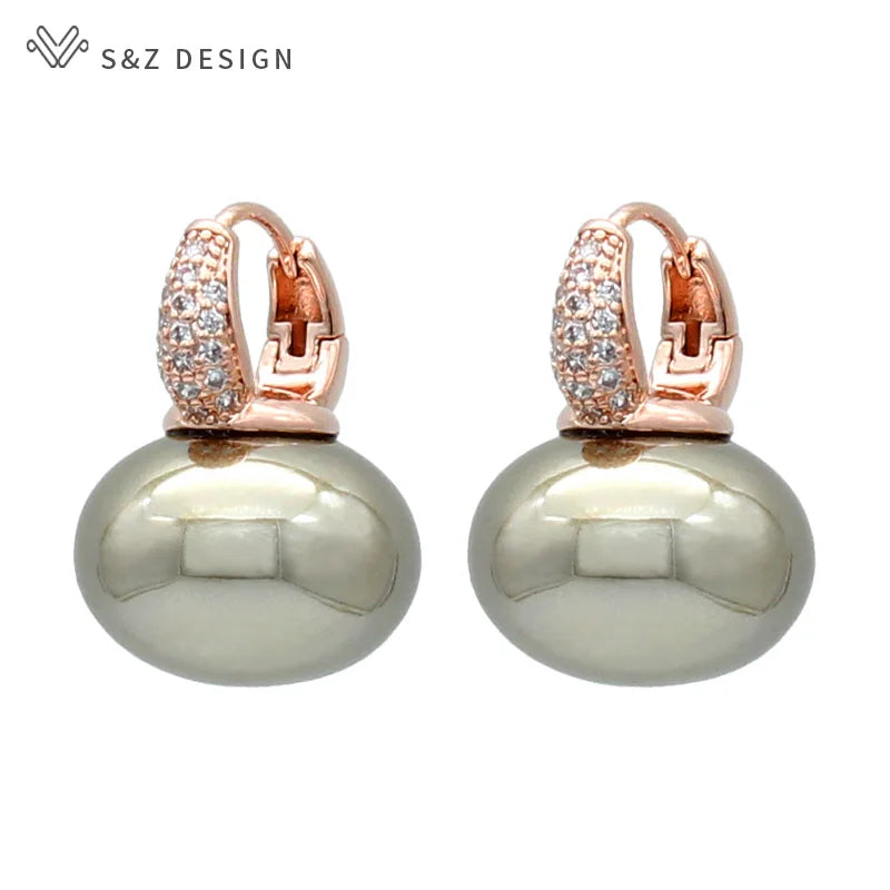 Women's Simulated Pearl Drop Earrings with Cubic Zirconia