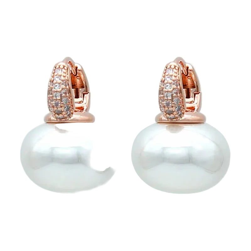 Women's Simulated Pearl Drop Earrings with Cubic Zirconia
