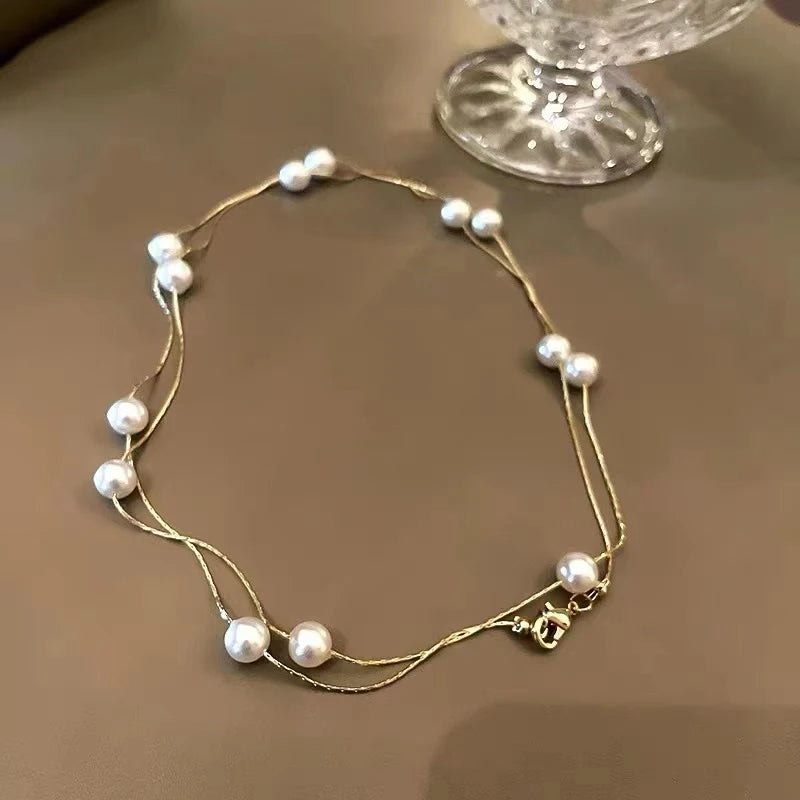 Women's Double-Layer Simulated Pearl Choker Necklace
