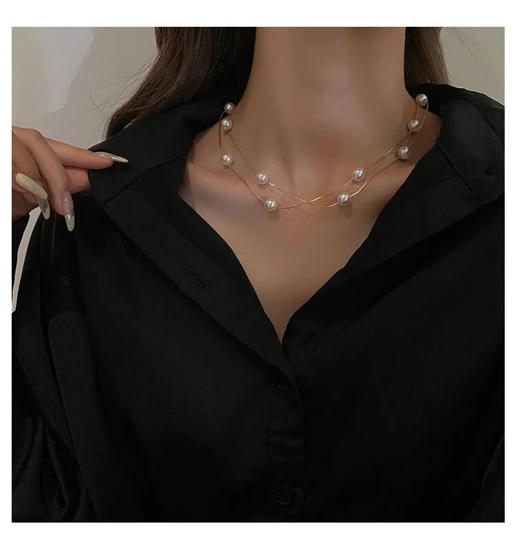 Women's Double-Layer Simulated Pearl Choker Necklace