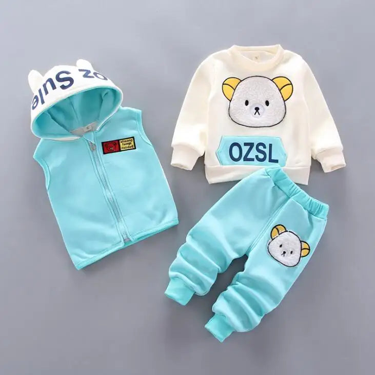 Toddler Fleece Clothing Set - Bear Hooded Vest & Pants 3PC