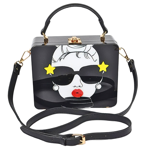 HD ACCESSORIES Box Clutch Bag Pop Star Acrylic Print Square Crossbody Bags