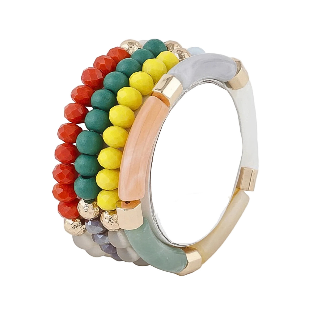 HD ACCESSORIES Bracelet Multi Beaded Tube Colorful Cuff Fashion Jewelry 4 Pcs
