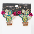 HD ACCESSORIES Cactus Stud Earrings Colorful Rhinestone Fashion Jewelry