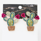 HD ACCESSORIES Cactus Stud Earrings Colorful Rhinestone Fashion Jewelry