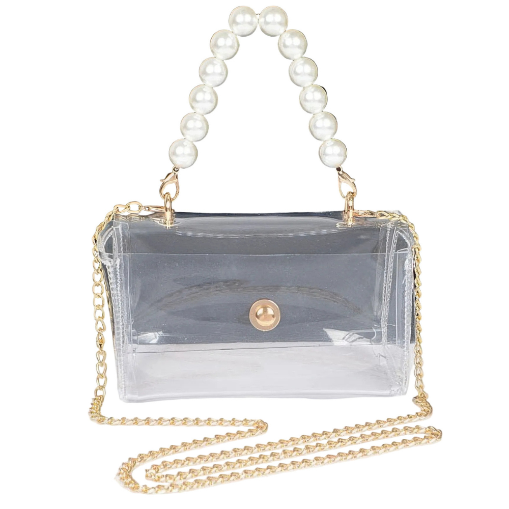 HD ACCESSORIES Clear Crossbody Bag Pearl Handle Flap Chain Strap Small Purse