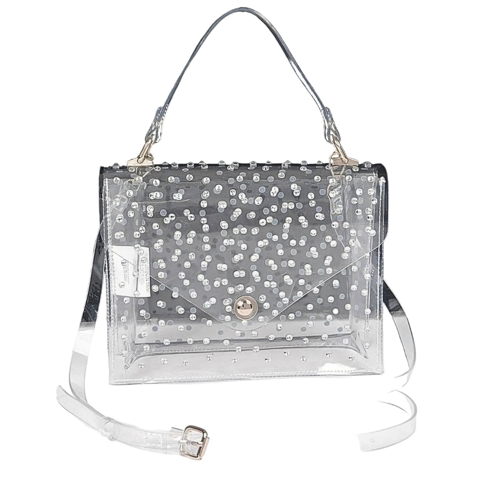 HD ACCESSORIES Clear Tote Bags Rhinestone Beaded Flap Crossbody Bags
