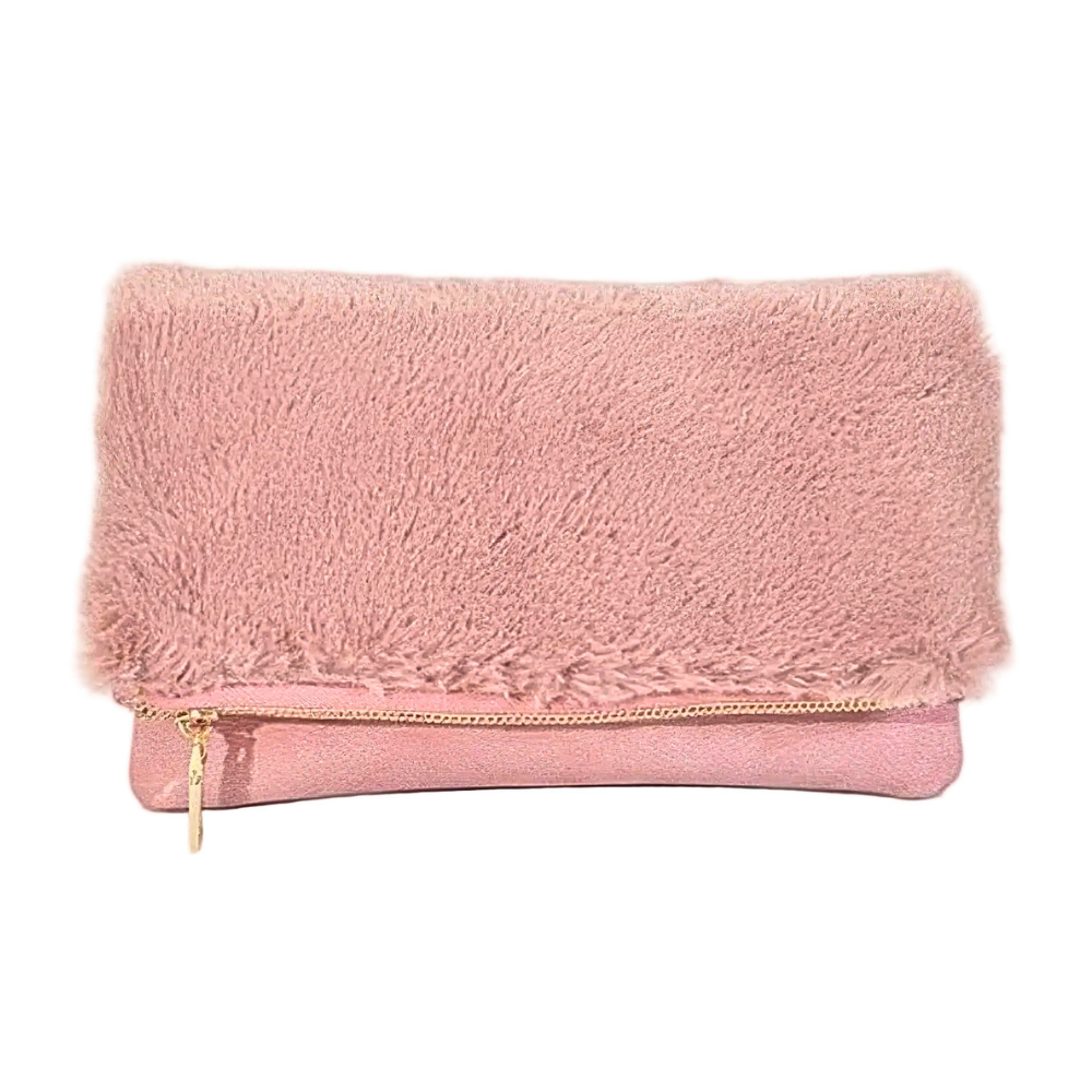 HD ACCESSORIES Clutch Bag Faux Fur Fluffy Foldable Hand Bag Zipper Party Purse
