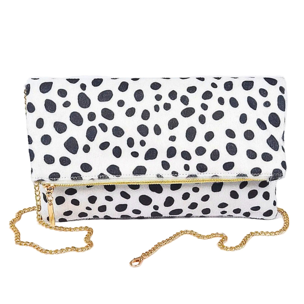 HD ACCESSORIES Crossbody Bag White Leopard Skin Folded Zipper Soft Purses