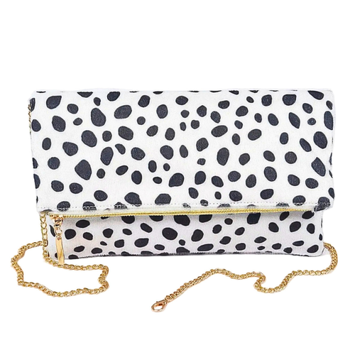 HD ACCESSORIES Crossbody Bag White Leopard Skin Folded Zipper Soft Purses