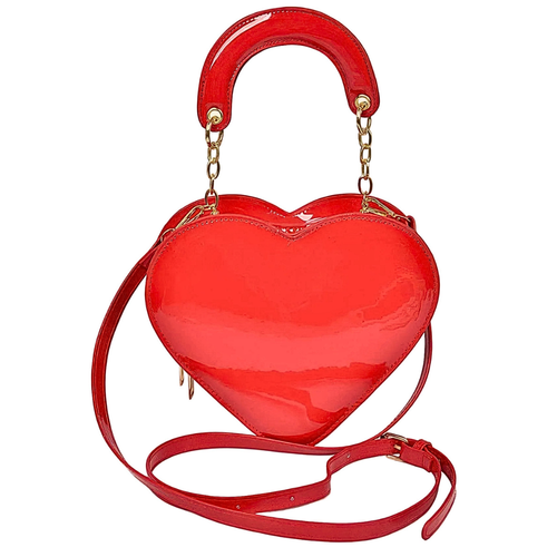 HD ACCESSORIES Enamel Heart-Shaped Crossbody Bag Glossy Zipper Red Handbag