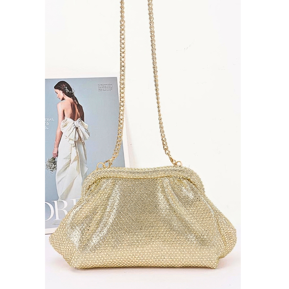 HD ACCESSORIES Full Rhinestone Party Clutch Hot Fix Chain Strap Soft Shiny Crossbody