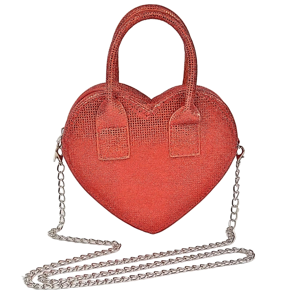 HD ACCESSORIES Metallic Heart-Shaped Crossbody Bag Small Chain Zip Purses