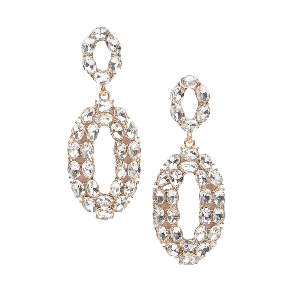 HD ACCESSORIES Oval Daggle Earring Rhinestone Beaded Elegant Fashion Jewelry
