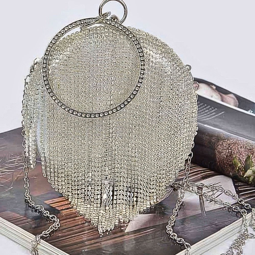 HD ACCESSORIES Party Bag Round Rhinestone Tasslel Fringe Wrist Chain Starp 