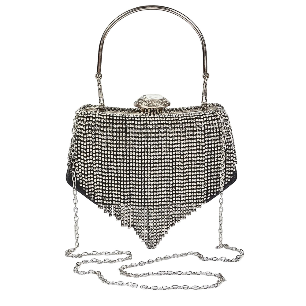 HD ACCESSORIES Party Clutch Rhinestone Tassle Diamond Buckle Fringe Chain Purse