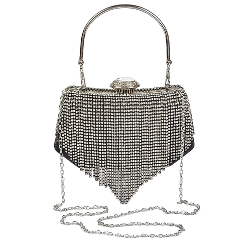 HD ACCESSORIES Party Clutch Rhinestone Tassle Diamond Buckle Fringe Chain Purse