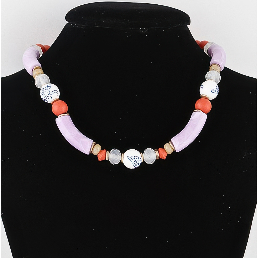 HD ACCESSORIES Pendant Necklace Flower Marble Bead Colorful Fashion Jewelry
