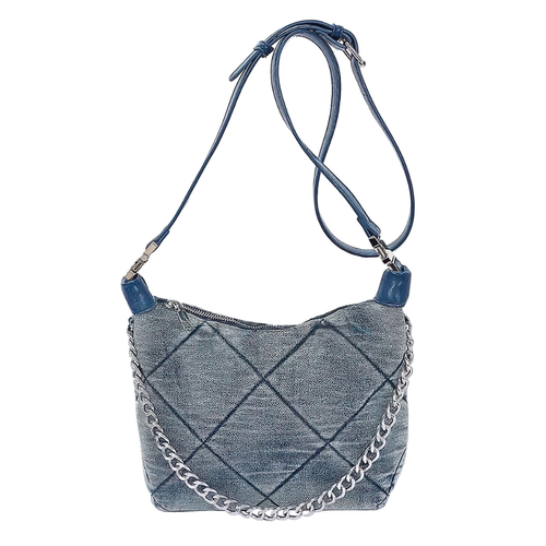 HD ACCESSORIES Quilted Denim Crossbody Bag Thick Chain Zip Shoulder Purses