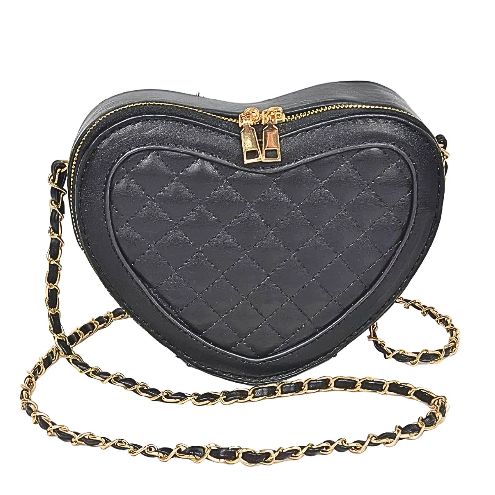 HD ACCESSORIES Quilted Heart Crossbody Bag Pu Leather Zipper Chain Purses