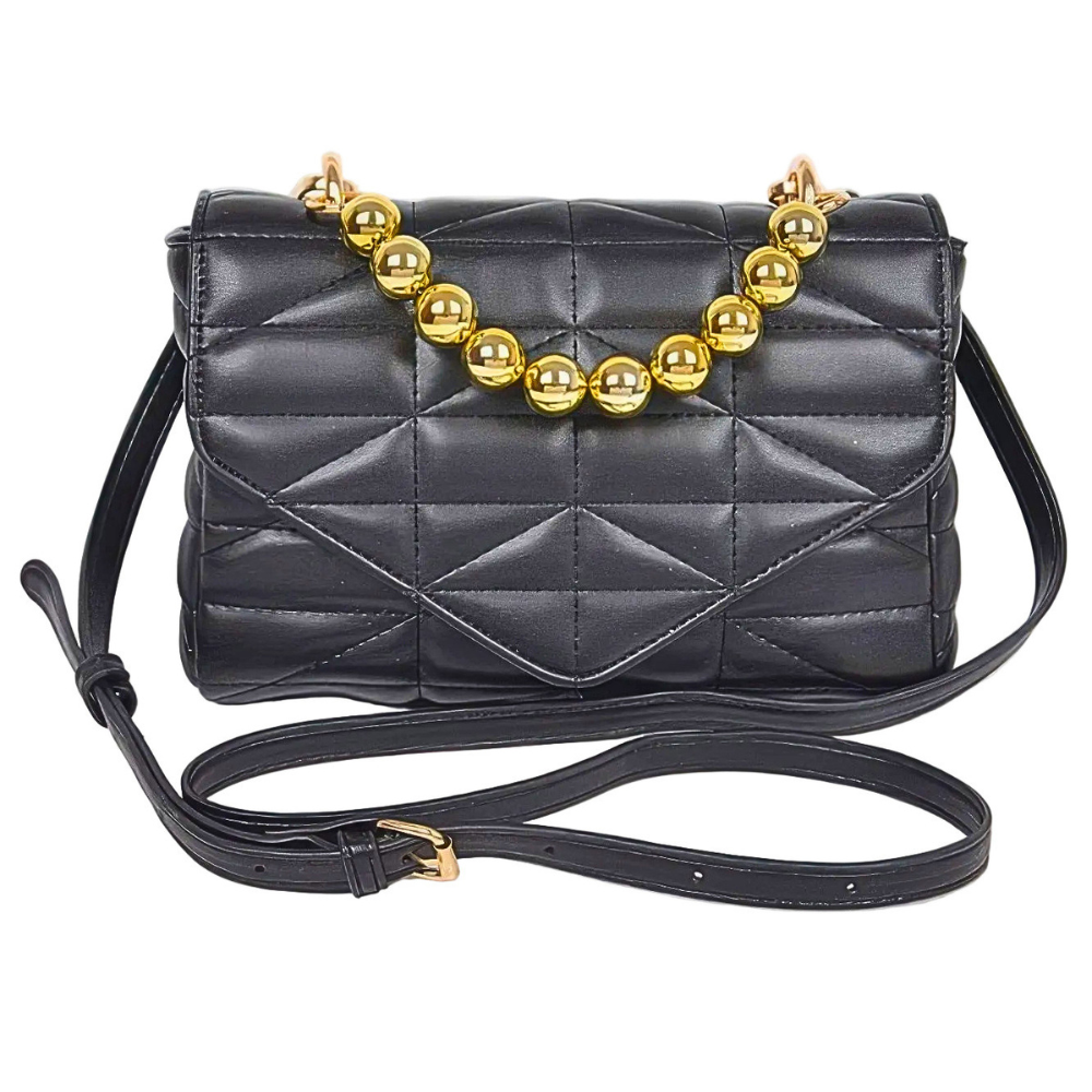 HD ACCESSORIES Quilted Pu Leather Flap Bag Ball Chain Strap Small Crossbody