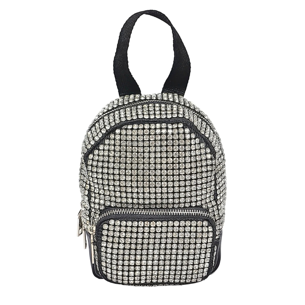 HD ACCESSORIES Rhinestone Backpack Black Beaded Mini Pocketed Handbags