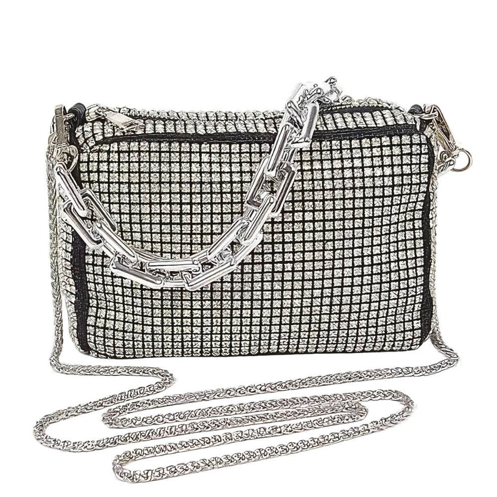 HD ACCESSORIES Rhinestone Crossbody Bag Thich Chain Zipper Fashion Purse