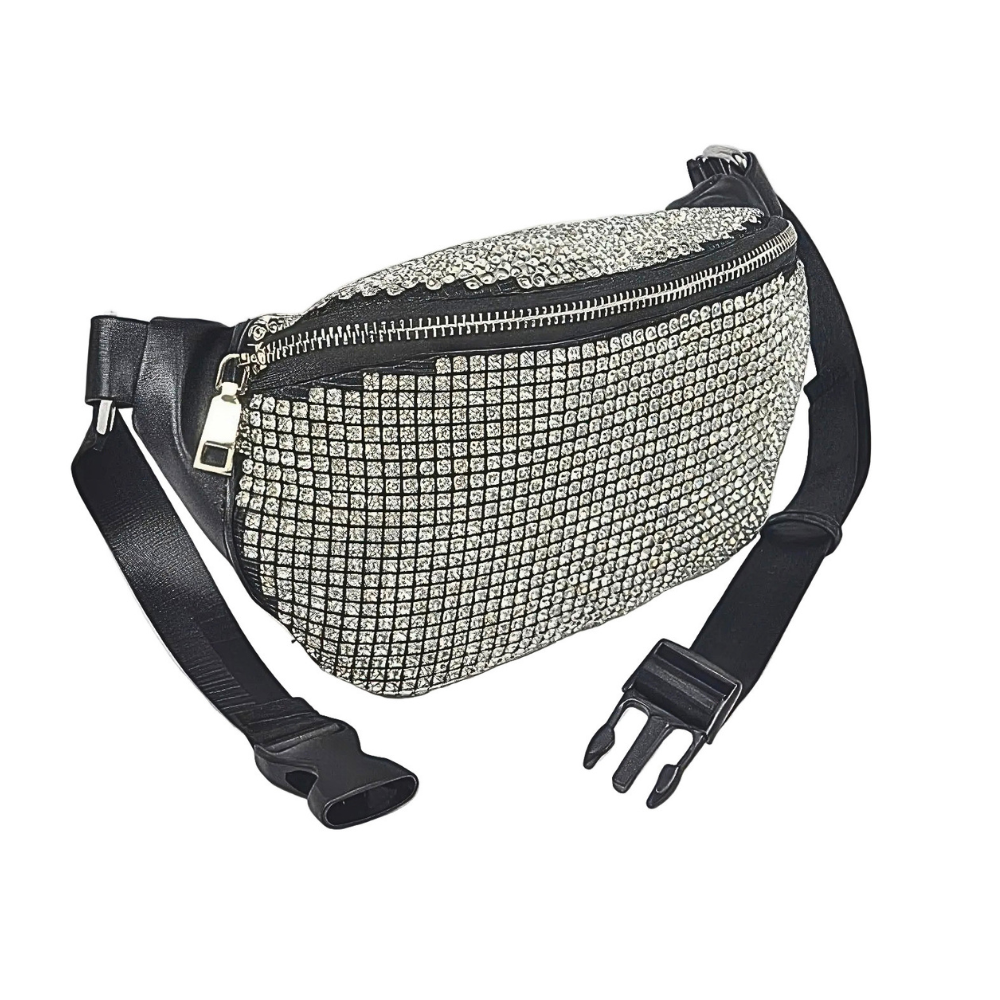 HD ACCESSORIES Rhinestone Mesh Fanny Pack Zipper Small Chest Crossbody
