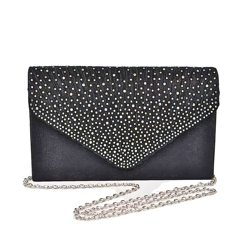 HD ACCESSORIES Rhinestone Party Clutch Satin Flap Envelope Chain Strap Crossbody