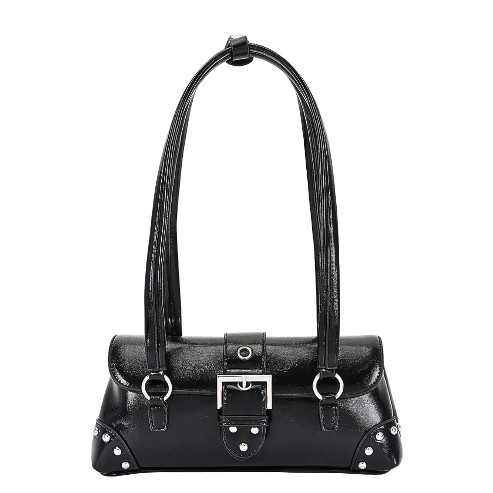 HD ACCESSORIES Shoulder Bag Vegan Leather Metal Studed Flap Buckle Handbag