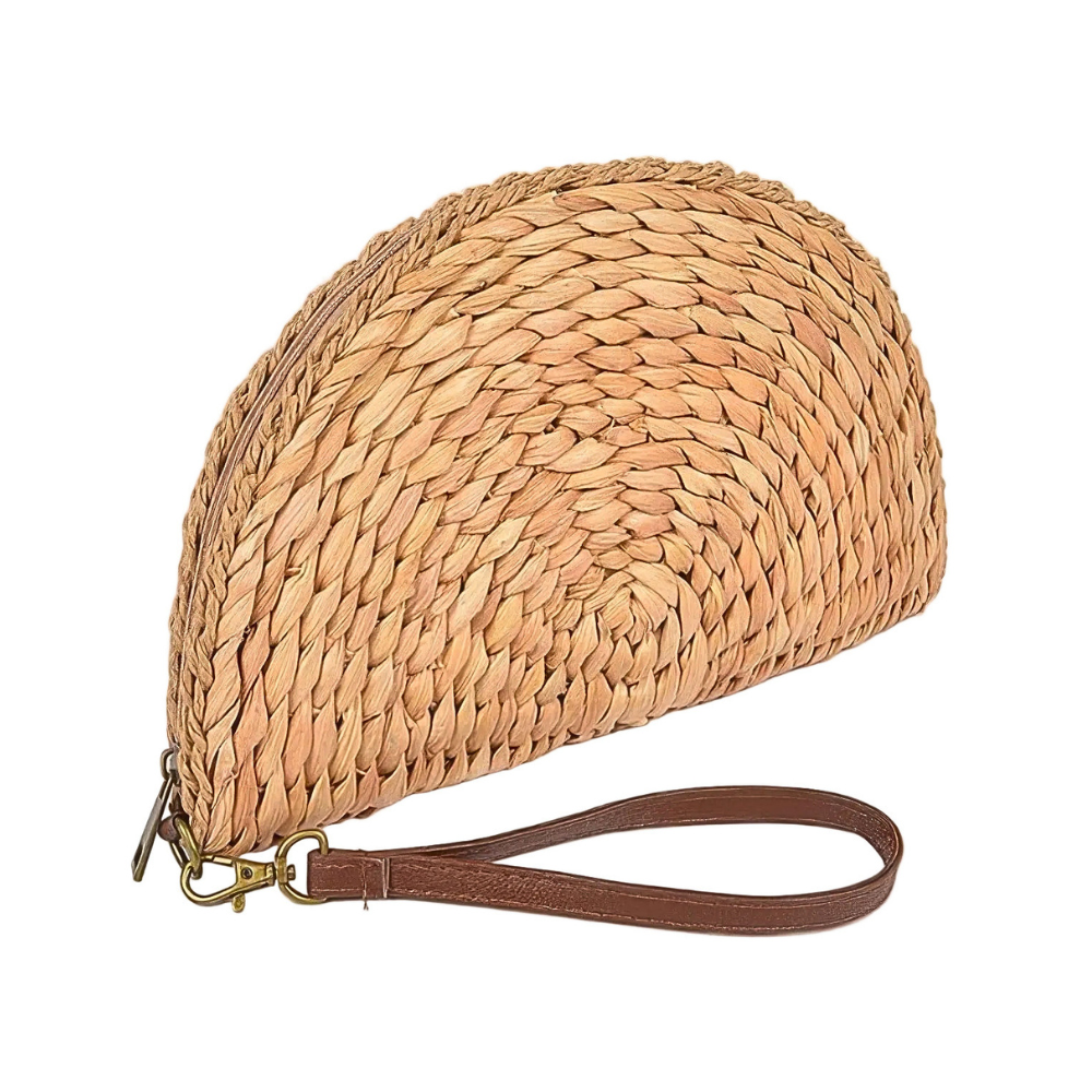HD ACCESSORIES Straw Clutch Fashion Semi Circle Zipper Mini Wrist Beach Purse