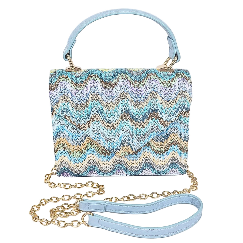 HD ACCESSORIES Straw Top Handle Flap Bag Colorful Stripe Chain Strap Purses