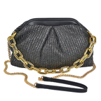 HD ACCESSORIES Straw Woven Clutch Pleated Link Chain Strap Soft Hasp Crossbody