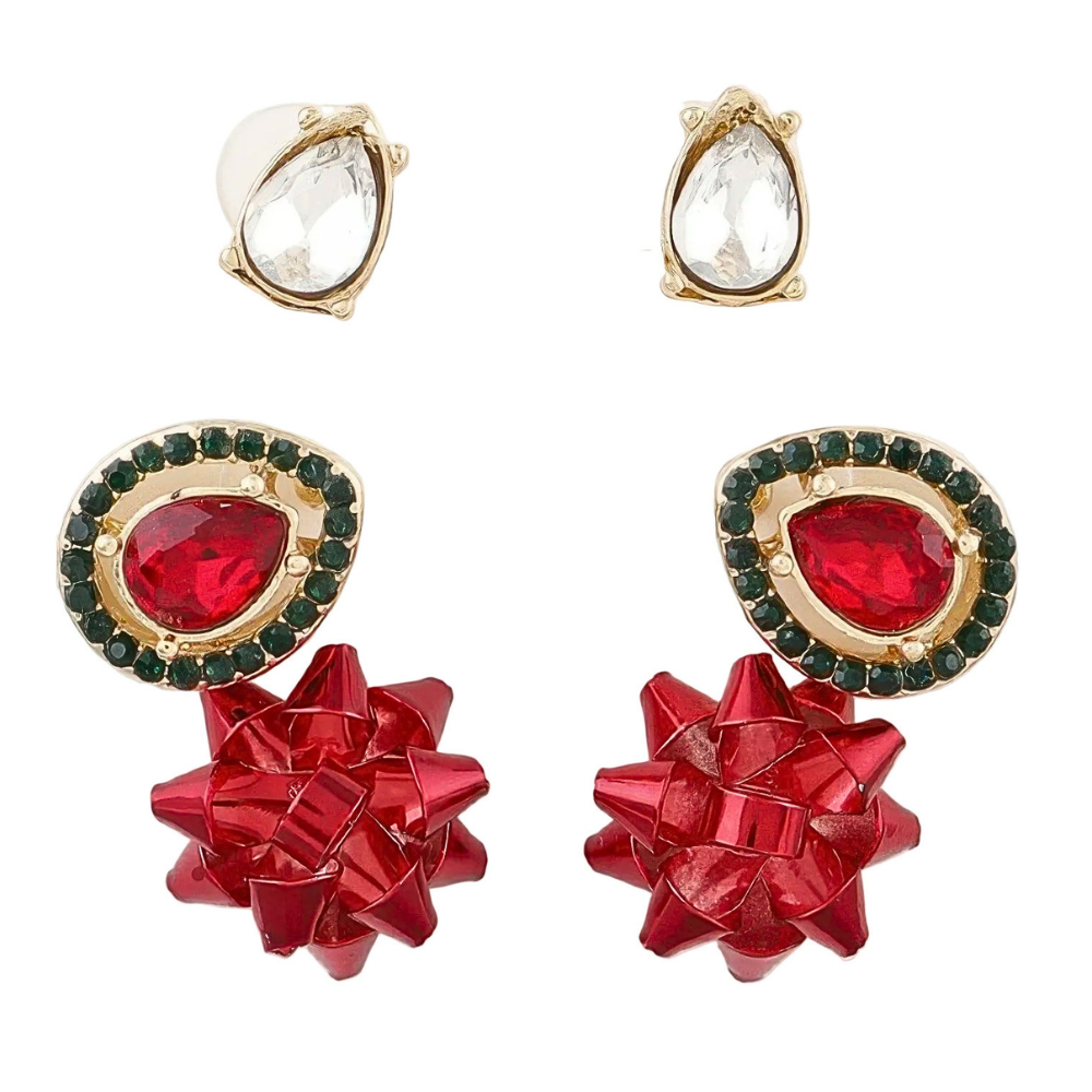 HD ACCESSORIES Stud Earring Set Rhinestone Teardrop Jeweled Gift Fashion 3 Pcs