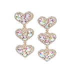 HD ACCESSORIES Three Heart Gem Earrings Rhinestone Beaded Fashion Jewelry