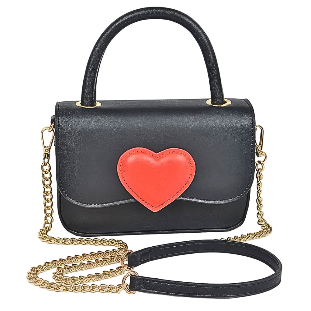 HD ACCESSORIES Top Handle Bag Vegan Leather Flap Heart Chain Square Crossbody 