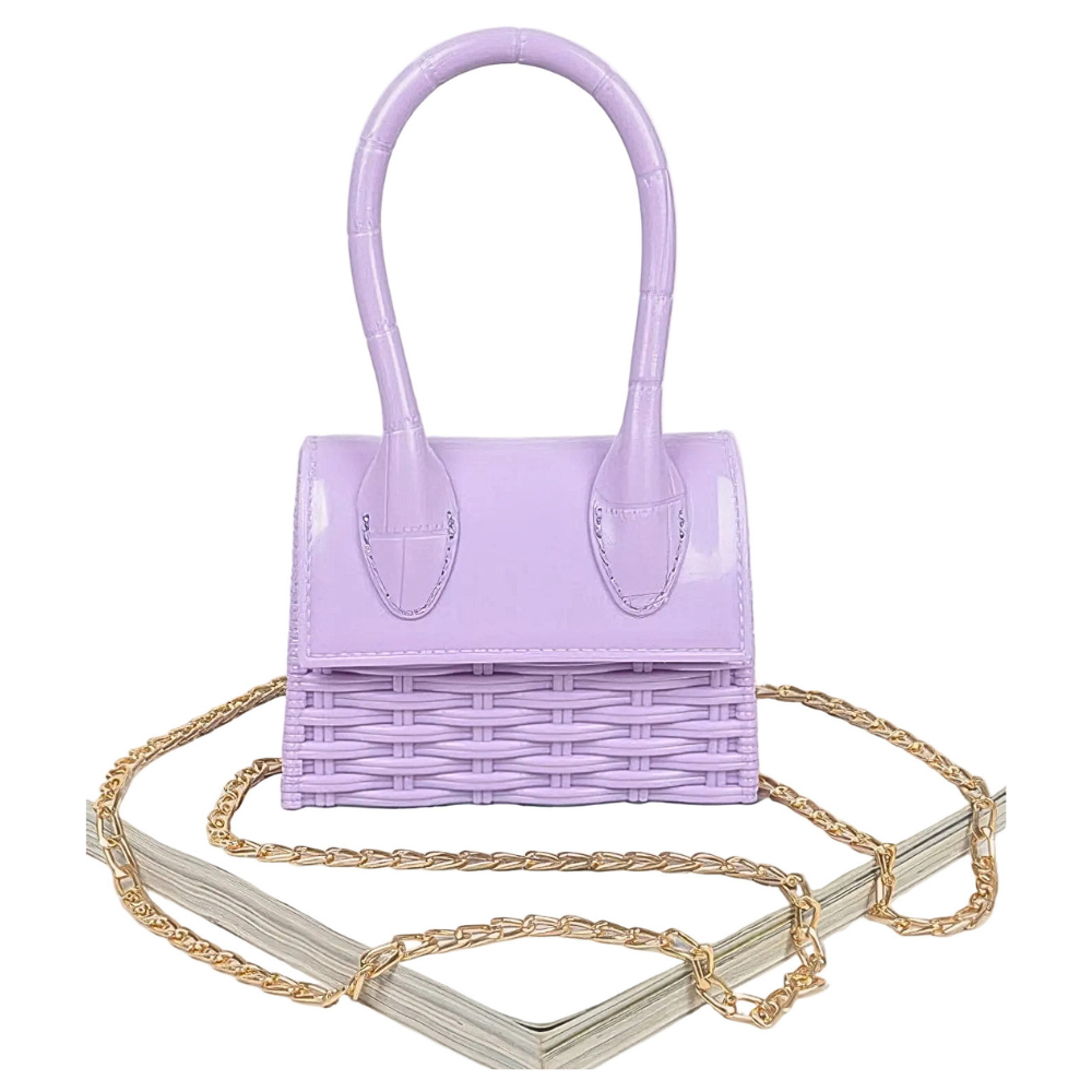 HD ACCESSORIES Top Handle Mini Tote Clutch Weaved Woven Flap Chain Crossbody