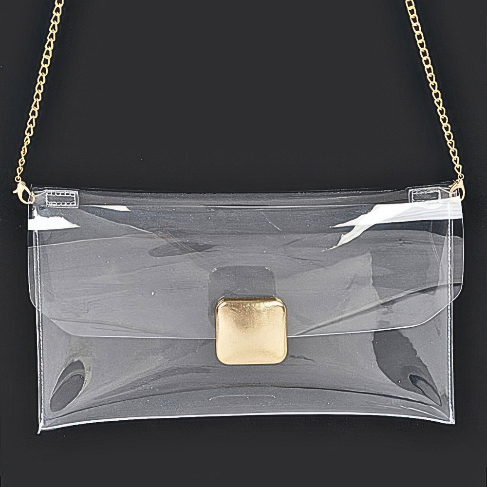HD ACCESSORIES Transparent Clutch Bag PVC Metal Buckle Flap Rectangle Chain Strap