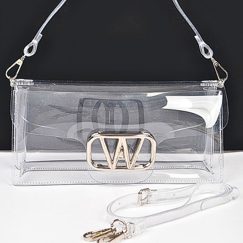 HD ACCESSORIES Transparent Clutch Bag PVC W Buckle Flap Rectangle Crossbody Bag
