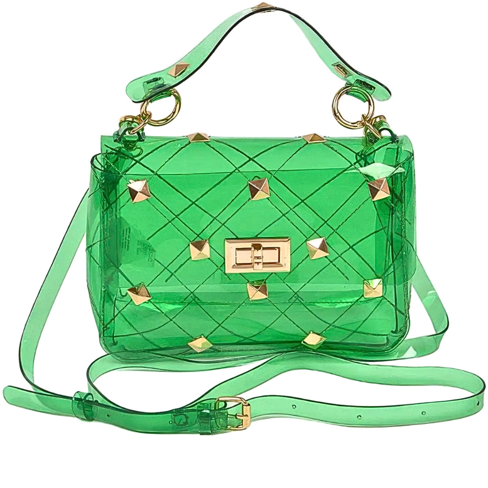 HD ACCESSORIES Transparent Crossbody Bag Studded Rivet Flap Top Handle Purses