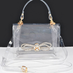HD ACCESSORIES Transparent Top Handle Bag Bow Rhinestone Flap Tote Handbags
