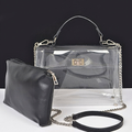 HD ACCESSORIES Transparent Top Handle Flap Chain Bag with Removable Pouch 