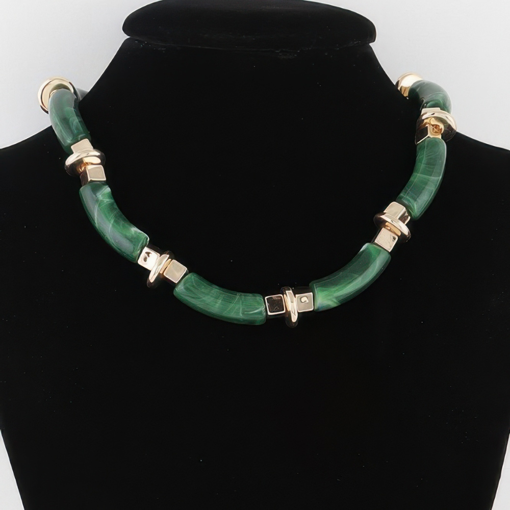 HD ACCESSORIES Tube Necklace Wide Marble Colorful Fashion Jewelry