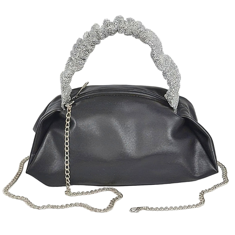 HD ACCESSORIES Women's Tote Bag Pu Leather Ruched Meatllic Strap Zip Handbag
